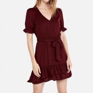 Express Elastic Waist Ruffle Hem Mini Dress